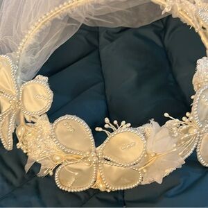 Vintage 1960s Bridal Flower Crown Veil Combo